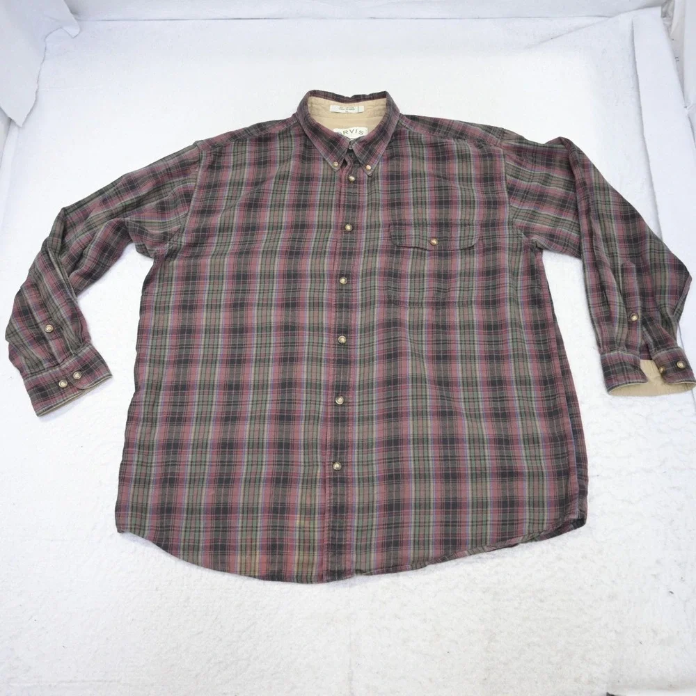 Orvis Button Up Flannel Shirt Mens XL Red Plaid Long Sleeve Heavy Cotton
